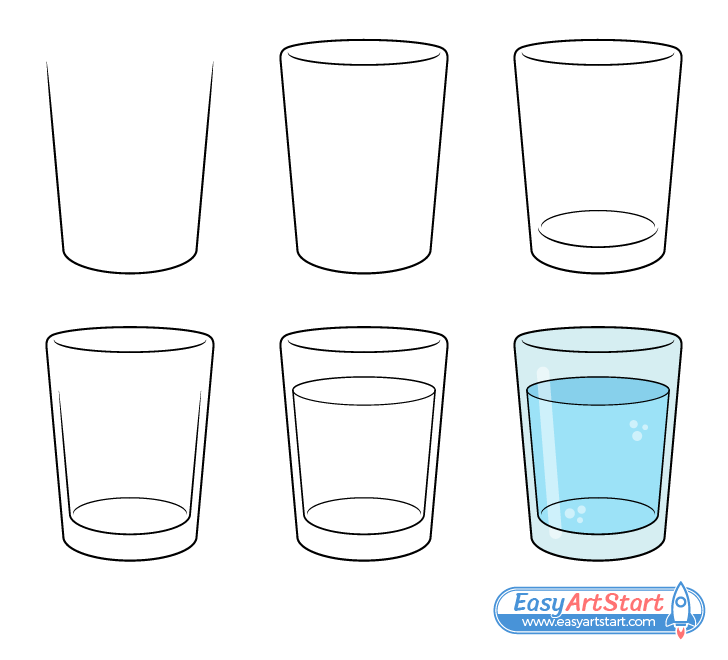 glass of water drawing step by step